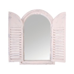 Miroir blanc arrondi avec portes en bois